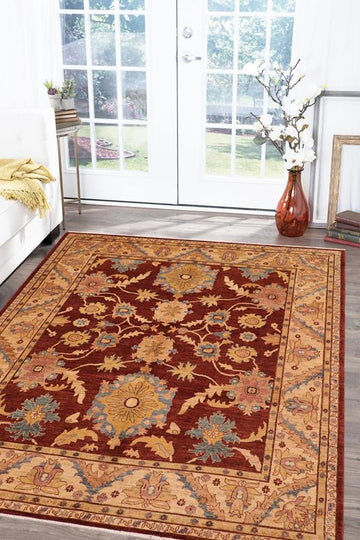handmade Traditional Kafkaz Chobi Ziegler Red Tan Hand Knotted RECTANGLE 100% WOOL area rug 8 x 10